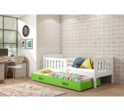 Dětská postel KUBUS s přistýlkou 90x200 cm, s matracemi, Bílá/Zelená