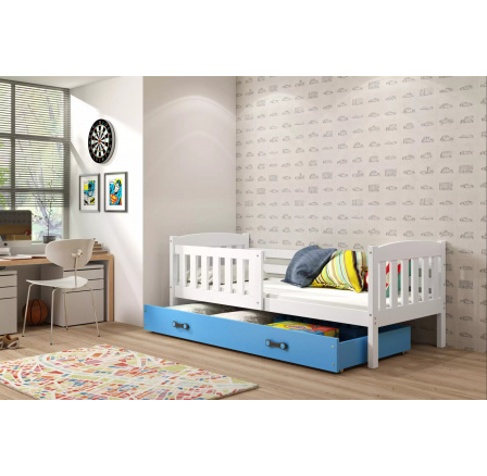 Dětská postel KUBUS 80x160 cm se šuplíkem, s matrací, Bílá/Modrý