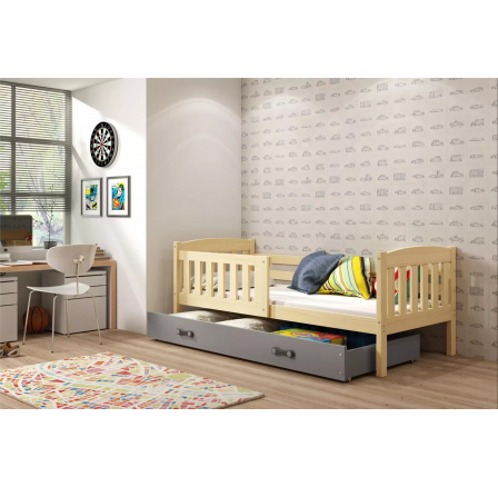 Dětská postel KUBUS 80x160 cm se šuplíkem, s matrací, Přírodní/Grafit