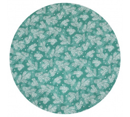 Ubrus sametový kulatý, zelený - vánoční bílý vzor, 100% polyester, pr. 140 cm