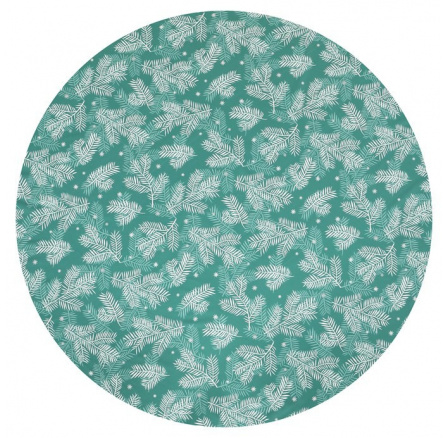 Ubrus sametový kulatý, zelený - vánoční bílý vzor, 100% polyester, pr. 140 cm