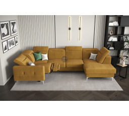 Rohová sedací souprava MALIBU MAX II s funkcí spaní a relaxací 180x350x182 cm - žlutá, levá strana