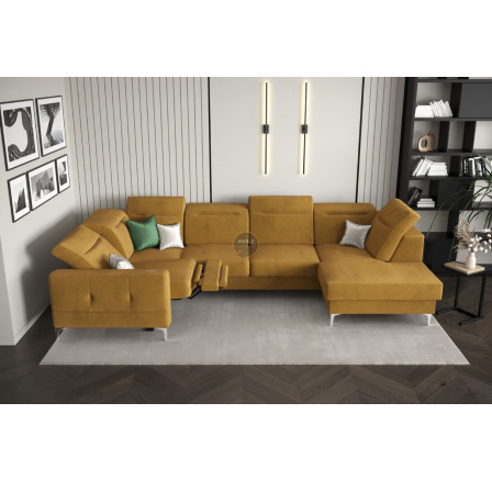 Rohová sedací souprava MALIBU MAX II s funkcí spaní a relaxací 180x350x182 cm - žlutá, levá strana Rohová sedací souprava MALIBU MAX II s funkcí spaní a relaxací 180x350x182 cm - žlutá, levá strana