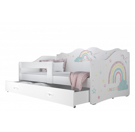 Dětská postel NELA se šuplíkem s matrací, 180x80 cm, Bílá/Unicorn Dětská postel NELA se šuplíkem s matrací, 180x80 cm, Bílá/Unicorn