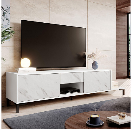TV komoda MARMO 2D1S1K, bílá / bílý mramor TV komoda MARMO 2D1S1K, bílá / bílý mramor
