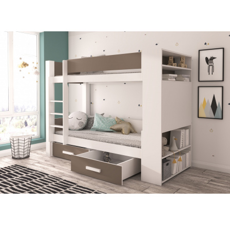 Dvoulůžková patrová postel s matracemi GARET 180x80 Bílá+Lanýž