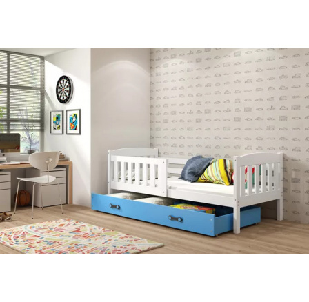 Dětská postel KUBUS 80x190 cm se šuplíkem, bez matrace, Bílá/Modrá