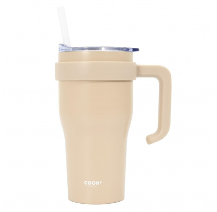Termohrnek s uchem a brčkem Miami 600ml béžový