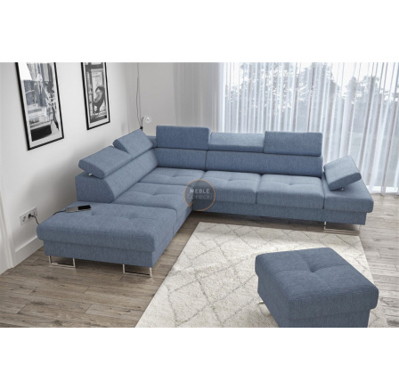 Rohová sedací souprava GALAXY s funkcí spaní 225x280 - modrá , levá