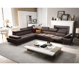 Rohová sedací souprava s funkcí spaní a relaxace GALAXY MAX 350x280 cm - hnědá , levá