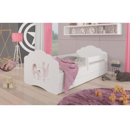 Postel dětská CASIMO BALLERINA S JEDNOROŽCEM 160x80 Bílá s matrací, zábranou a zásuvkou
