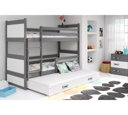 Dětská patrová postel RICO 3 s přistýlkou 90x200 cm, včetně matrací, Grafit/Bílá