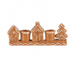 Svícen perníkový - keramika, na 2 kónické svíčky, domky a stromek