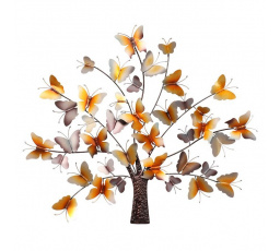 Strom s listy ve tvaru motýlů - kovová nástěnná dekorace