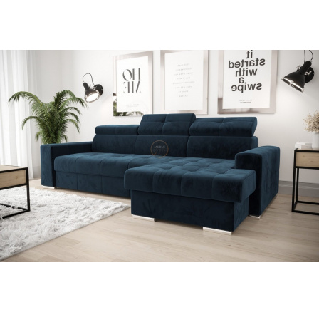 Rohová sedací souprava s funkcí spaní MARGO 160x250 - modrá , pravá