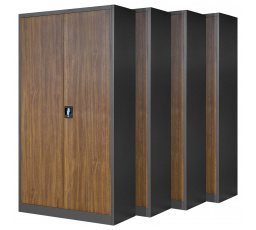 Sada 4x kancelářská kovová skříň JAN H, 900 x 1950 x 400 mm, Eco Design: antracitová/ořech
