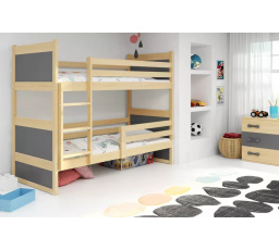 Dětská patrová postel RICO 80x190 cm, včetně matrací, Přírodní/Grafit
