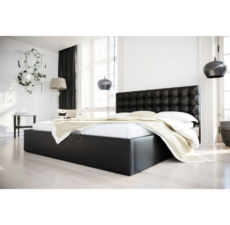 Postel LOFT - 160x200, Dřevěná, černá eko kůže Postel LOFT - 160x200, Dřevěná, černá eko kůže