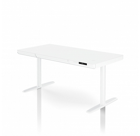 Elektrický výškově nastavitelný stůl sit-stand se zásuvkou a bezdrátovou nabíječkou Qi, bílý, 1400 mm: ELLIS Elektrický výškově nastavitelný stůl sit-stand se zásuvkou a bezdrátovou nabíječkou Qi, bílý, 1400 mm: ELLIS