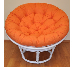 Ratanový papasan 100 cm bílý, polstr oranžový melír