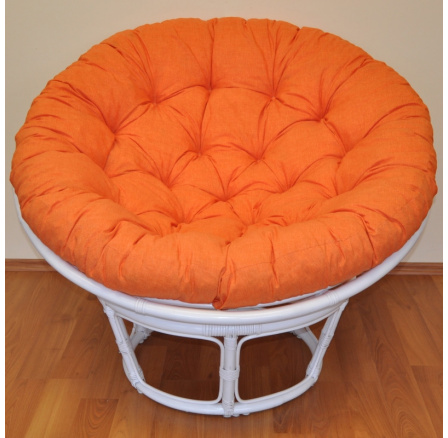 Ratanový papasan 100 cm bílý, polstr oranžový melír