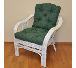 Ratanové křeslo Rio De Janeiro bílé - polstr tmavě zelený melír