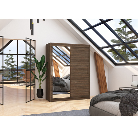 Posuvná skříň se zrcadlem BIANCO 150 Choco+Choco