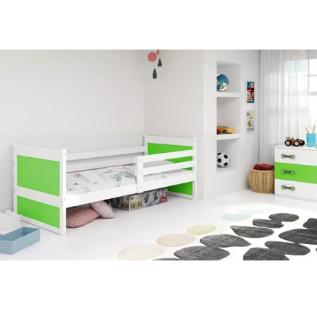Dětská postel RICO 90x200 cm, s matrací, Bílá/Zelená