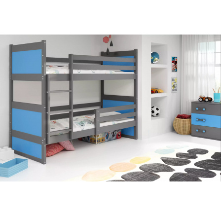 Dětská patrová postel RICO 90x200 cm, bez matrací, Grafit/Modrá