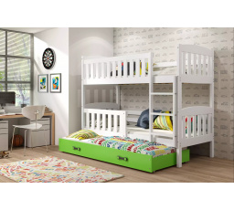 Dětská patrová postel KUBUS 3 s přistýlkou 90x200 cm, bez matrací, Bílá/Zelená