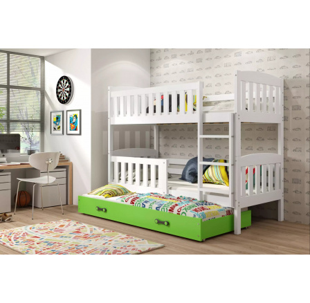 Dětská patrová postel KUBUS 3 s přistýlkou 90x200 cm, bez matrací, Bílá/Zelená