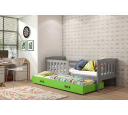 Dětská postel KUBUS s přistýlkou 80x190 cm, s matracemi, Grafit/Zelená