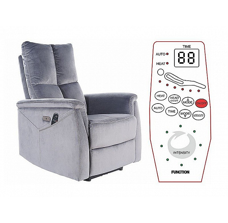 Polohovatelné křeslo NEPTUN M Velvet s masážní funkcí, šedý Bluvel 14