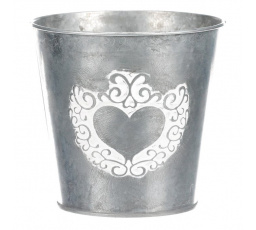 Obal kovový - dekor srdce, barva stříbrno-bílá