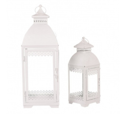 Lucerna kovová - čtyřboká, bílá, cena za sadu 2 ks