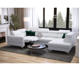 Rohová sedací souprava TOSCANIA MAX I , relax s funkcí spaní 170x350x185 cm - bílá eko kůže , levá