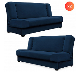 Sada 2x Rozkládací Pohovka PIANO Modrá Sametová