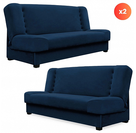 Sada 2x Rozkládací Pohovka PIANO Modrá Sametová