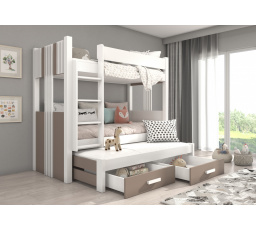 Patrová postel 3 místná ARTEMA 200x90 Bílá+Truffle s matracemi