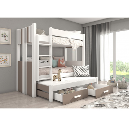 Patrová postel 3 místná ARTEMA 200x90 Bílá+Truffle s matracemi