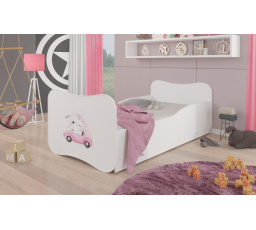 Dětská postel GONZALO s matrací a šuplíkem, 140x70 cm, Bílá/Cat in a Car