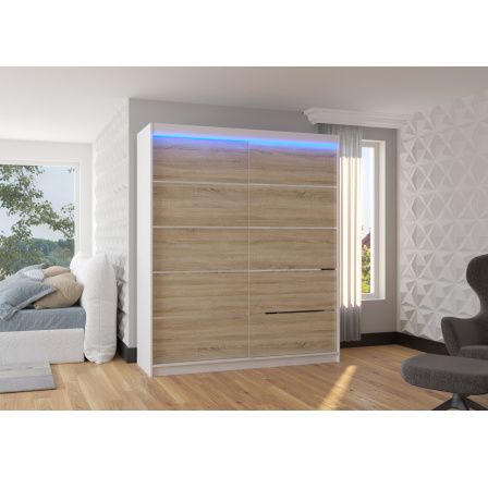Posuvná skříň s LED osvětlením SPECTRA 180 Bílá+Sonoma