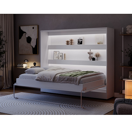Devesto Horizontal Wall Bed 140 White LED White 200x140 Devesto Horizontal Wall Bed 140 White LED White 200x140