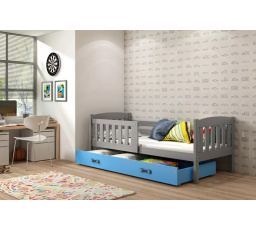 Dětská postel KUBUS 80x190 cm se šuplíkem, s matrací, Grafit/Modrá