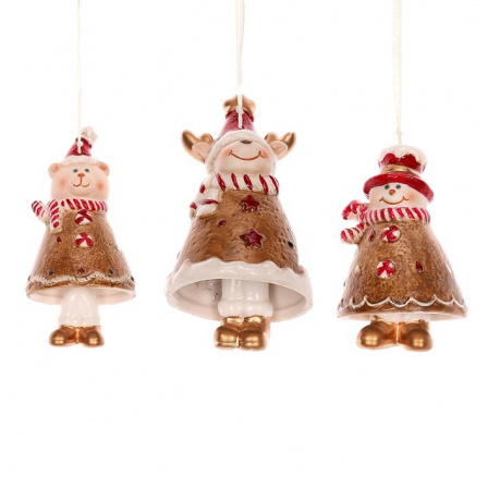 Zvonek - perníková závěsná figurka, porcelán, mix 3, cena za 1 ks