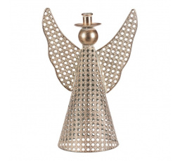 Anděl kovový - 35 cm, na kónickou svíčku, champagne