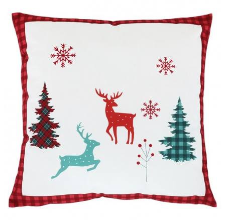 Polštář sametový s výplní - vánoční, červené okraje, 100% polyester, 45 x 45 cm