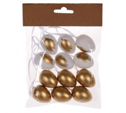 Vajíčko plastové - se zlatým pírkem, 4 cm, mix 2, cena za balení (12 ks)