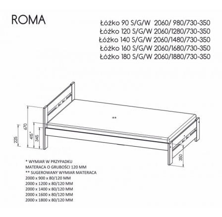 Postel "ROMA" - Barva korpusu: borovice na ořech Postel "ROMA" - Barva korpusu: borovice na ořech