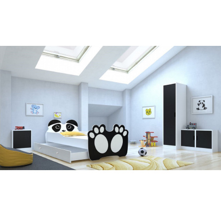 Dětská postel BEAR s matrací a šuplíkem, 160x80 cm, Bílá/Černá